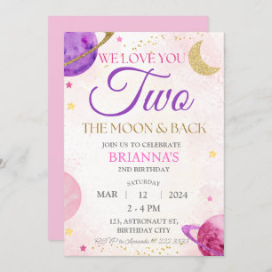 Invitation Fille Espace Extérieur 2e Rose Deux La Lune Annive
