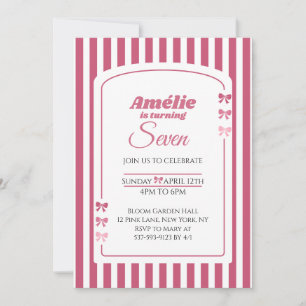 Invitation Fille esthétique Coquette Ruban Rose 7e Anniversai