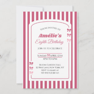 Invitation Fille esthétique Coquette Ruban Rose Anniversaire