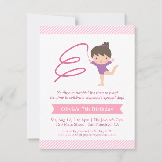 Invitation Fille et ruban Gymnastique Anniversaire de enfant (Devant)
