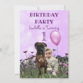 Invitation Fille et son chien Première fête d'anniversaire (Devant)