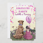 Invitation Fille et son chien Purple fête d'anniversaire (Devant)