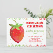 Invitation Fille Eté Anniversaire Berry Special Strawberry Cu (Debout devant)
