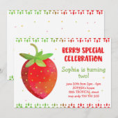 Invitation Fille Eté Anniversaire Berry Special Strawberry Cu (Devant / Derrière)