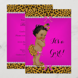 Invitation Fille ethnique Baby Shower Léopard Rose Chaud