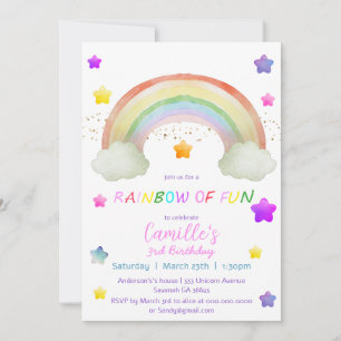 Invitation Fille étoile arc-en-ciel adorable anniversaire