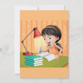 Invitation Fille étudiant au bureau faisant ses devoirs (Devant)