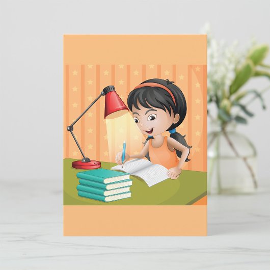 Invitation Fille étudiant au bureau faisant ses devoirs