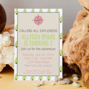 Invitation Fille Explorer, Nature, éblouissant Aventure anniv