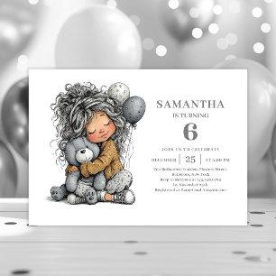 Invitation Fille Fantaisiste 4ème Anniversaire Fête Noir Or