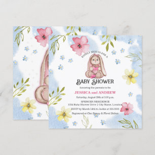 Invitation Fille Fantaisiste Lapin Baby Shower