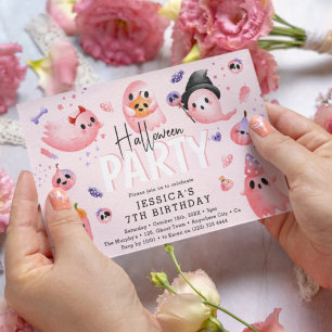 Invitation Fille fantôme effrayant rose Anniversaire Hallowee
