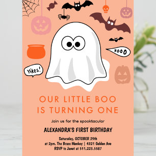 Invitation Fille Fantôme Orange Anniversaire Halloween 1 an
