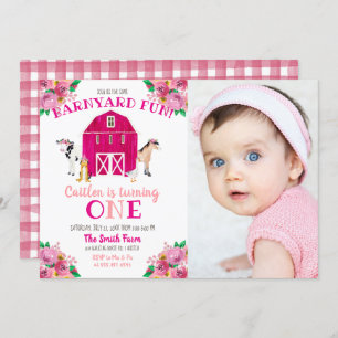 Invitation Fille Farm Pink Barnyard Anniversaire Bash Cow Hor