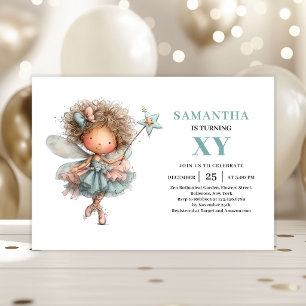 Invitation Fille Fée Fantaisiste 5ème Anniversaire Magique Mi