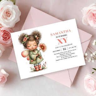 Invitation Fille Fée Magique Anniversaire Floral Rose Pastel