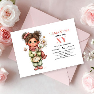Invitation Fille Fée Magique Anniversaire Pastel Floral Blush