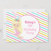 Invitation Fille Fée mignonne Pâques rose rayé fête d'anniver (Devant)
