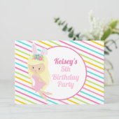 Invitation Fille Fée mignonne Pâques rose rayé fête d'anniver (Debout devant)