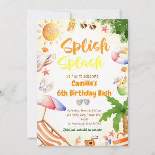 Invitation Fille fendant l'eau Fête d'anniversaire Fête au bo