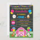 Invitation Fille ferme Barnyard Animaux rose fête d'anniversa (Devant)