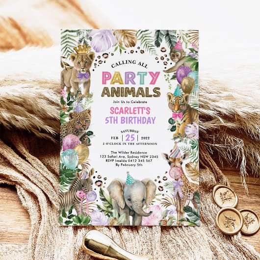Invitation Fille Fête Animaux Wild Jungle Safari Anniversaire