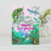 Invitation Fille fête d'anniversaire caméléon, lézard, grenou (Debout devant)