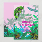 Invitation Fille fête d'anniversaire caméléon, lézard, grenou (Devant / Derrière)