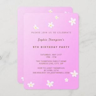 Invitation Fille Fête d'anniversaire de marguerites roses ten