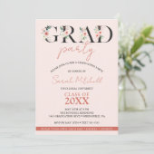 Invitation Fille fête de graduation Blush rose floral (Debout devant)