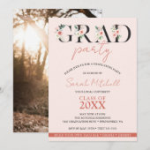 Invitation Fille fête de graduation Blush rose floral (Devant / Derrière)