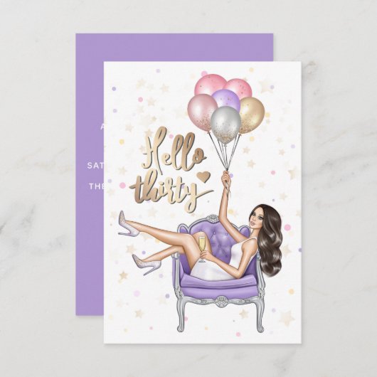 Invitation Fille fête du 30e anniversaire (Devant / Derrière)