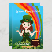 Invitation Fille fête son anniversaire sur Saint Patrick's (Devant / Derrière)