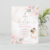 Invitation Fille Fiesta Rose Gold Mexicaine Bautizo rose Flor (Debout devant)