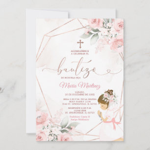 Invitation Fille Fiesta Rose Gold Mexicaine Bautizo rose Flor