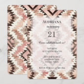 Invitation Fille-fille rose Brown Southwestern Tribal Anniver (Devant / Derrière)