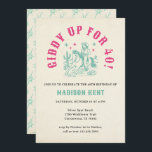 Invitation Fille-fille rose turquoise Giddy Up 40e anniversai<br><div class="desc">Giddy Up Rose Turquoise Moderne Cowgirl 40e Anniversaire Fête Invitation</div>