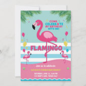 Invitation Fille Flamant rose rose Anniversaire (Devant)