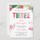 Invitation Fille Flamant rose tropicale 3e fête d'anniversair (Devant)