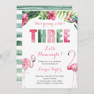 Invitation Fille Flamant rose tropicale 3e fête d'anniversair