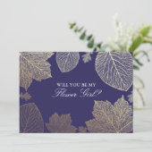 Invitation Fille Fleur Mariage Navy Automne Or (Debout devant)