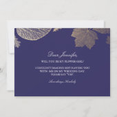 Invitation Fille Fleur Mariage Navy Automne Or (Dos)
