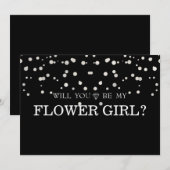 Invitation Fille Fleur Noir Pailleté Seras-Tu Ma Demoiselle D (Devant / Derrière)