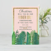 Invitation Fille Fleur Or Feuille de Banane Palmier Tropical (Debout devant)