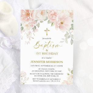 Invitation Fille Fleur Rose 1er Anniversaire Baptême