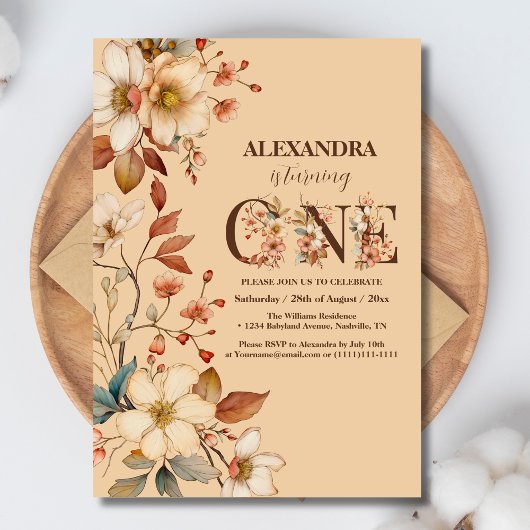 Invitation Fille fleur sauvage 1er anniversaire