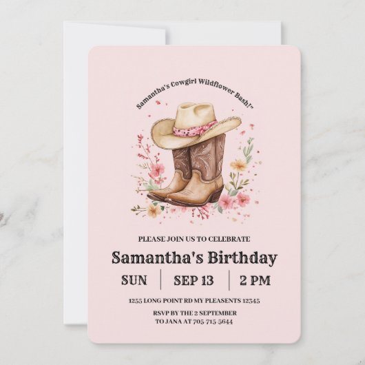 Invitation Fille Fleur sauvage Bash Anniversaire | Occident r (Devant)