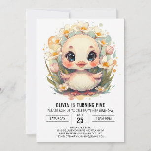 Invitation Fille Fleur sauvage Canard Anniversaire