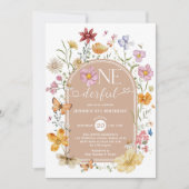 Invitation Fille Fleur sauvage Onederful 1er anniversaire fêt (Devant)