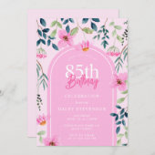 Invitation Fille Fleur sauvage rose Fille Élégante 85e annive (Devant / Derrière)